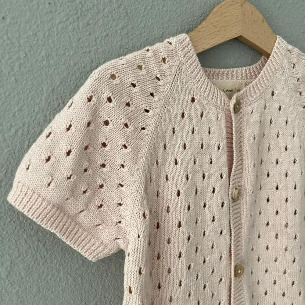 Fin & Vince Pink Open Knit Short Sleeve Cardigan - 4/5